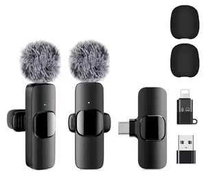 Wireless Lavalier Microphone 2 Pack – Mini Clip-On Lapel Mic with Noise Reduction, USB/USB-C/Lightning Adapters for iPhone, iPad, Android, YouTube, TikTok, Vlog, live Podcast