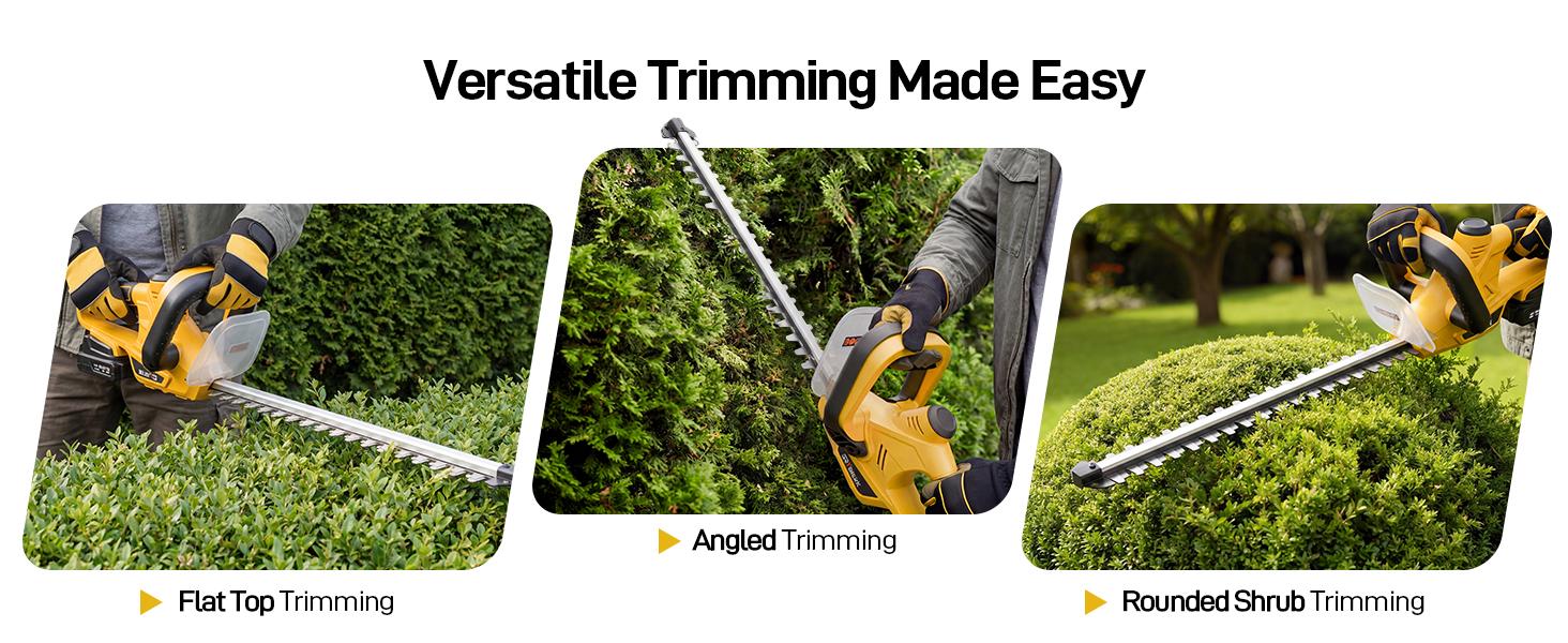 GEVEELIFE 20'' Hedge Trimmer Cordless, 3000RPM Electric Bush Trimmer with Dual-Action Blade, 180° Rotatable Handle & 5/8'' Blade Gap, 2×2.0Ah Battery Powered Hedge Trimmer for Garden Yard