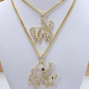 elephant pendant and cuban chain size 23 inches