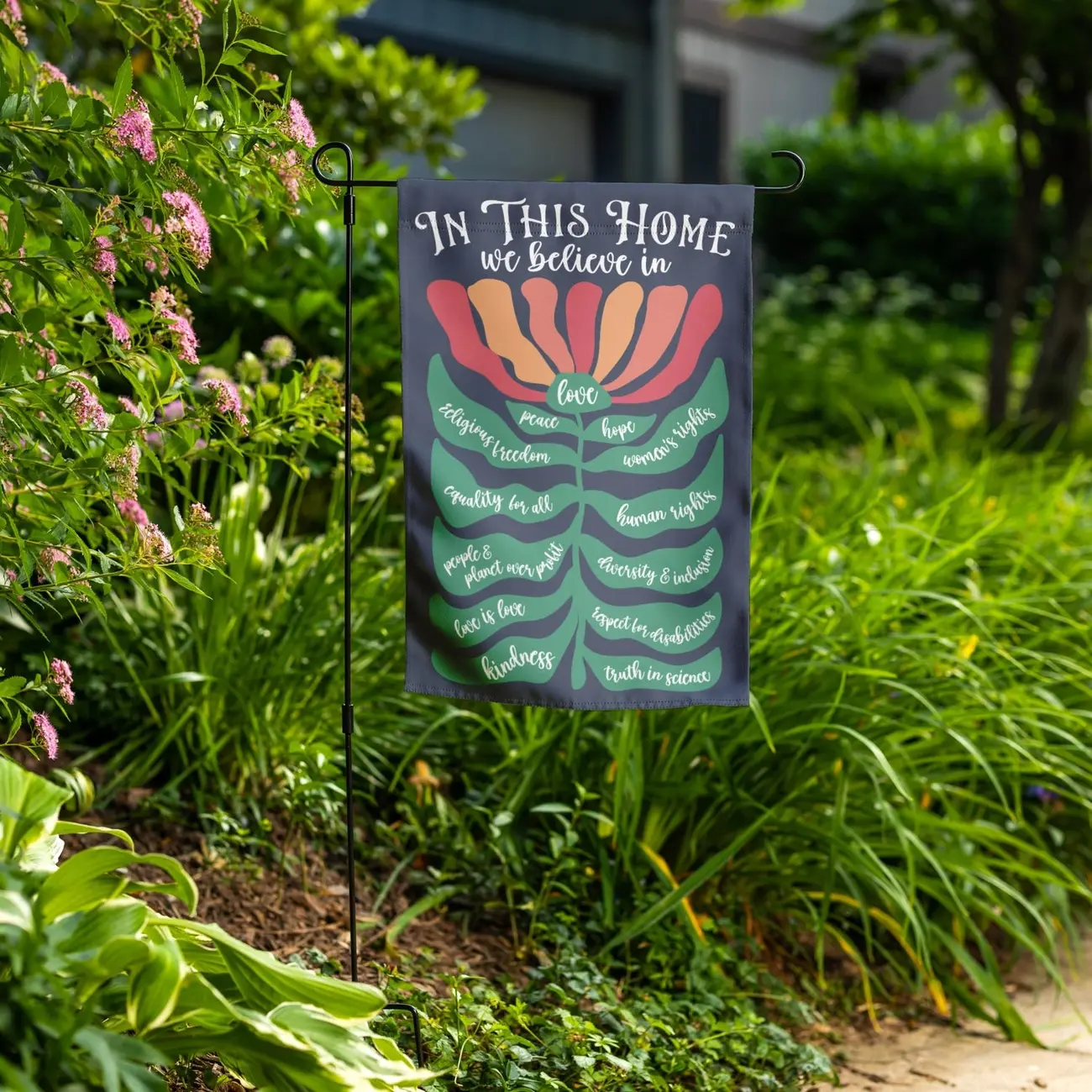 Kindness Flag, In This Home We Believe In Flag, In This House Garden Flag, Social Justice Lawn Flag Progressive Outdoor Flag Peace Yard Sign