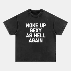 Funny Quote Unisex Oversized Acid Wash Crew Neck Regular Fit Cotton Fabric Casual Comfort Breathable Short Sleeve Funny T-shirts Fashion Men&Women's Top for Daily Wear 111001