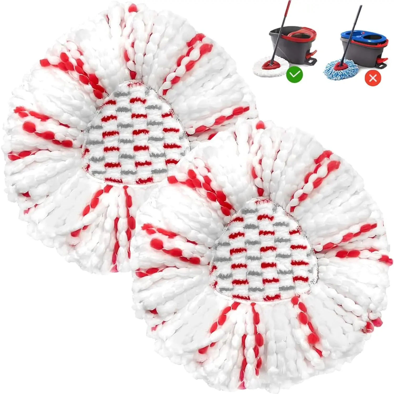2 Pack Mop Heads Replacements - 40%  Cleaning Power, Spin Mop Heads Replacements for O Cedar Easy Wring 1- System, Deep Cleaning, Microfiber and Machine Washable