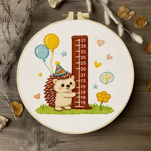 Cute Forest Hedgehog Embroidery Kit, Beginner Art Hand Sewing Set, Includes Instruction Manual & Plastic Hoop, Ideal Gift for Women