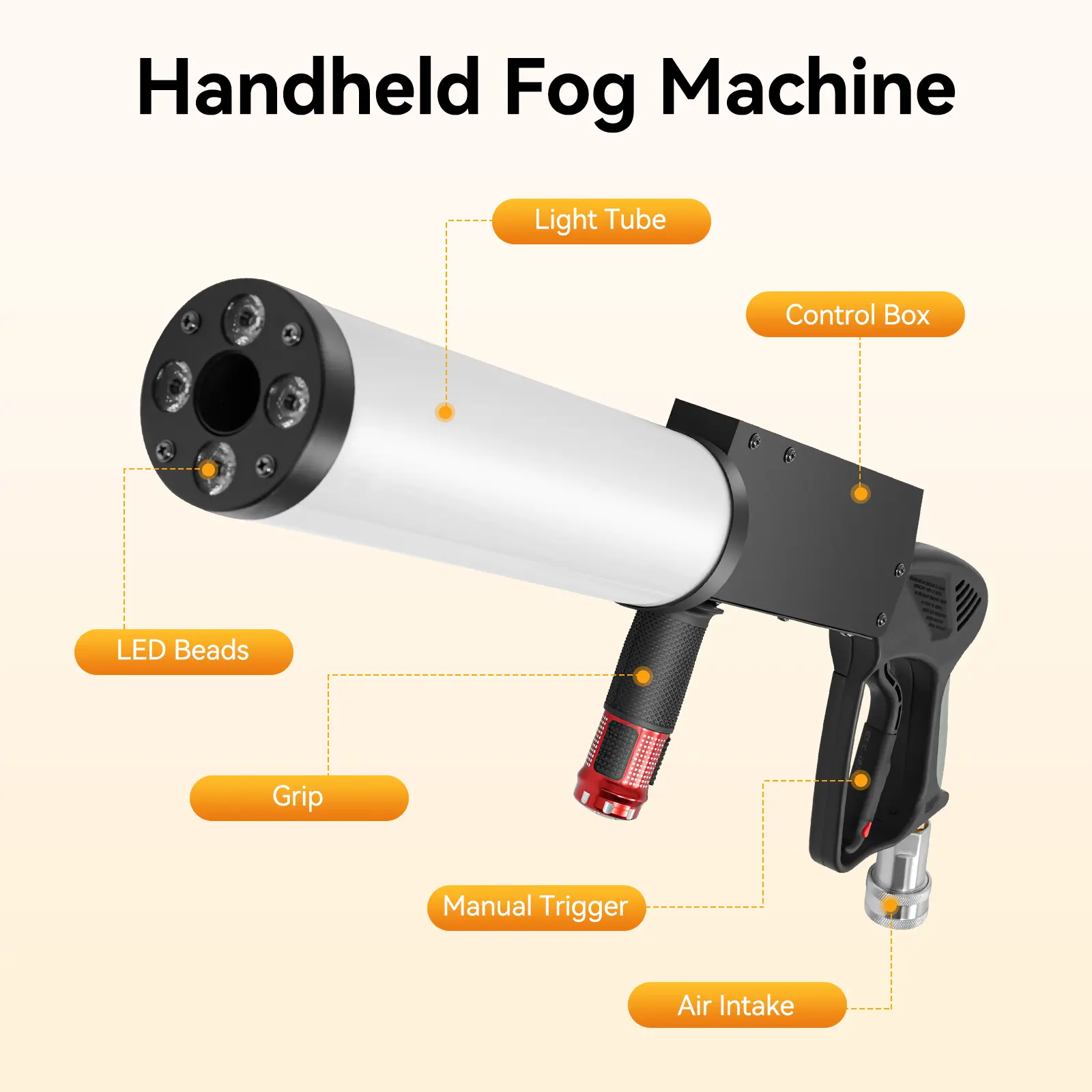 CNCEST Lightweight Aluminium Handheld Fog Machine with Spray, LED CO2 Gun, Confetti Cannon, Light Tube Control Box & Manual Trigger, Smoke Effect Festival Party Supplies for Party DJ Club (US), High Pressure
