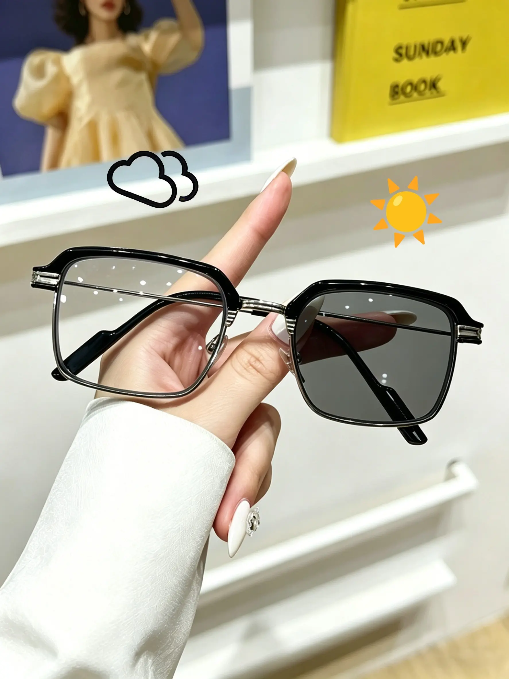 2026 New Unisex Metal Half-Frame Decorative Color-Changing Glasses, Ideal for Outdoor Travel, Vacation, School Season, Chameleon Sunglass Change Color, Summer Trendy Sunglasses, Trendy Casual Sunglasses, Fashionable Sunglasses