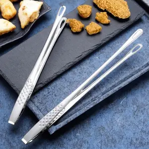 Portable Stainless Steel Long Handle Heat-Resistant BBQ Tongs - Non-Slip Serrated Grip for Steak, Bread, Grilling & Flipping - Multi-Purpose Tool for Outdoor Camping, Kitchen & BBQ Utensils