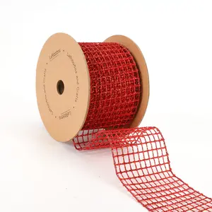 2 1/2" Wired Ribbon | "Netting" Red | 10 Yard Roll Mesh wreath making Christms tree decor Christms Ribbon