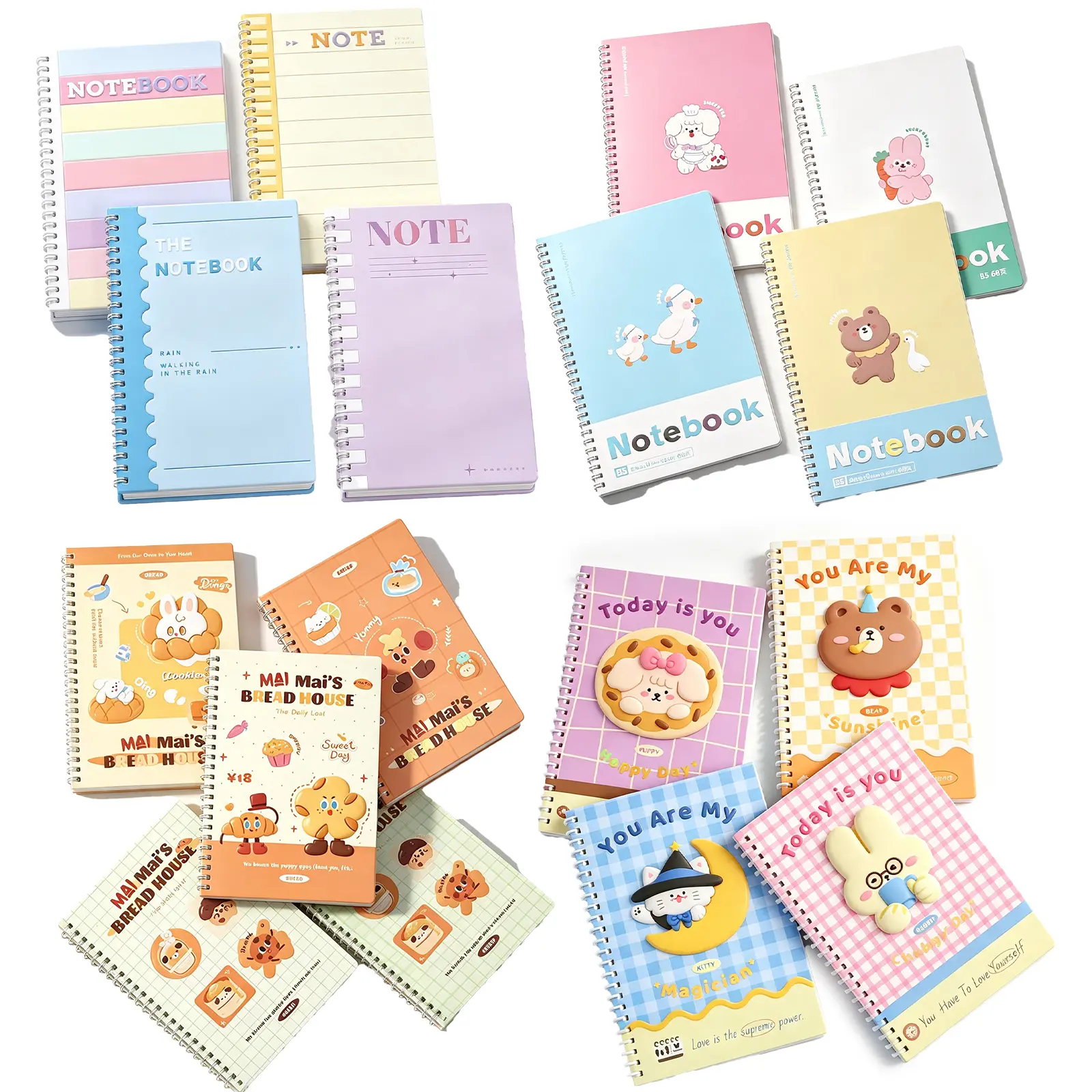 4Pcs Multi-Style Cute A5&B5 Spiral Notebooks, Kawaii Cartoon Lined Journal Notepad, Wire Bound Writing Notebook, School Office Supplies, Party Favor Reward Gifts for Girls Teens