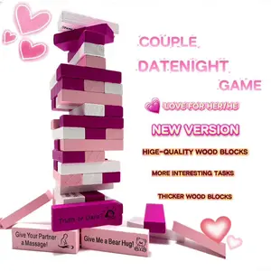 54 Pcs Super Naughty Block Tower Game, Valentine Tumbling Wooden Tower Stacking Blocks, Date Night Games & Fun Couple Activities, Stacking Wooden Block Game for Lover