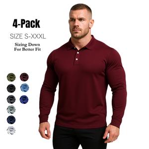 PINSPARK Men's Long-Sleeve Polo Shirt 4-Pack S-XXXL Quick-Dry UPF50+ Sun Protection Athletic Sports Clothing Soft Breathable Fabric for Golf Hiking Tennis