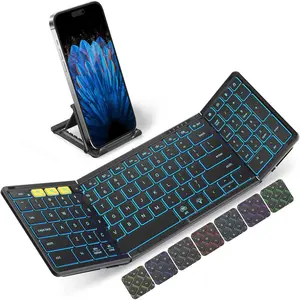 Foldable  Keyboard with Numeric Keypad, Full-Size  Folding Keyboards with Backlight, Portable Travel for iOS Android Windows  OS, Support 3 Device(BT5.1 x 3), Black