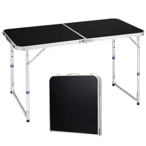 4.0 Ft Folding Portable Camping Table with Three Adjustable Heights, RV Tables for Inside a Camper, Outdoor, BBQ, Dining, Picnic, Cooking, Beach, Garden, Black