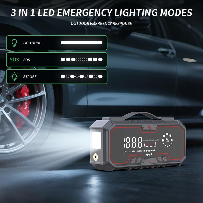 Kapeezi 12000A (All Gas, 12L Diesel) Portable Car Jump Starter with Air Compressor, Blower All-in-One, portable power bank with 160PSI Tire Inflator, Car Battery Jump Starter Multi-Function Vehicle battery jump pack Automotive Tool Kit