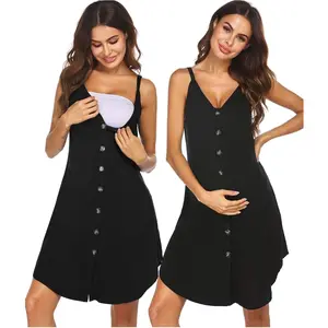 Women 3 in 1 Labor and Delivery/Maternity/ Nightgown Button Down Sleeveless  Dress for