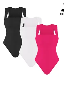 Women's Sexy Chic Sleeveless Square Neck Bodysuit Set, Casual Tight-fit Fashion, Perfect for All Seasons, Comfortable & Stylish, Stretchy Bodysuit
