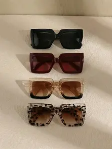 4 Pairs Multicolor Thick Frame PC Sunglasses, Fashion Accessory, Ideal for Daily Travel, Photography, and Stylish Looks, Fashionable Frames Sunglasses