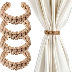 4 Pack Braided Curtain Tiebacks Boho Elegant Rustic Curtain Holdbacks Tie Backs Holders Set Simple Light Weight Drapes Decorative Accessories Handmade for Home Office Bedroom Window
