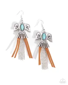 Southwestern Selfie - Blue Turquoise Brown Tassel Silver Eagle Earrings - Paparazzi
