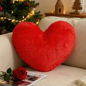 Heart Pillows Cute Fuzzy Throw Pillow Red Love Heart Decorate Pillows for Bed Livingroom Sofa Gifts Home Cushion Small 11.8" x 10"