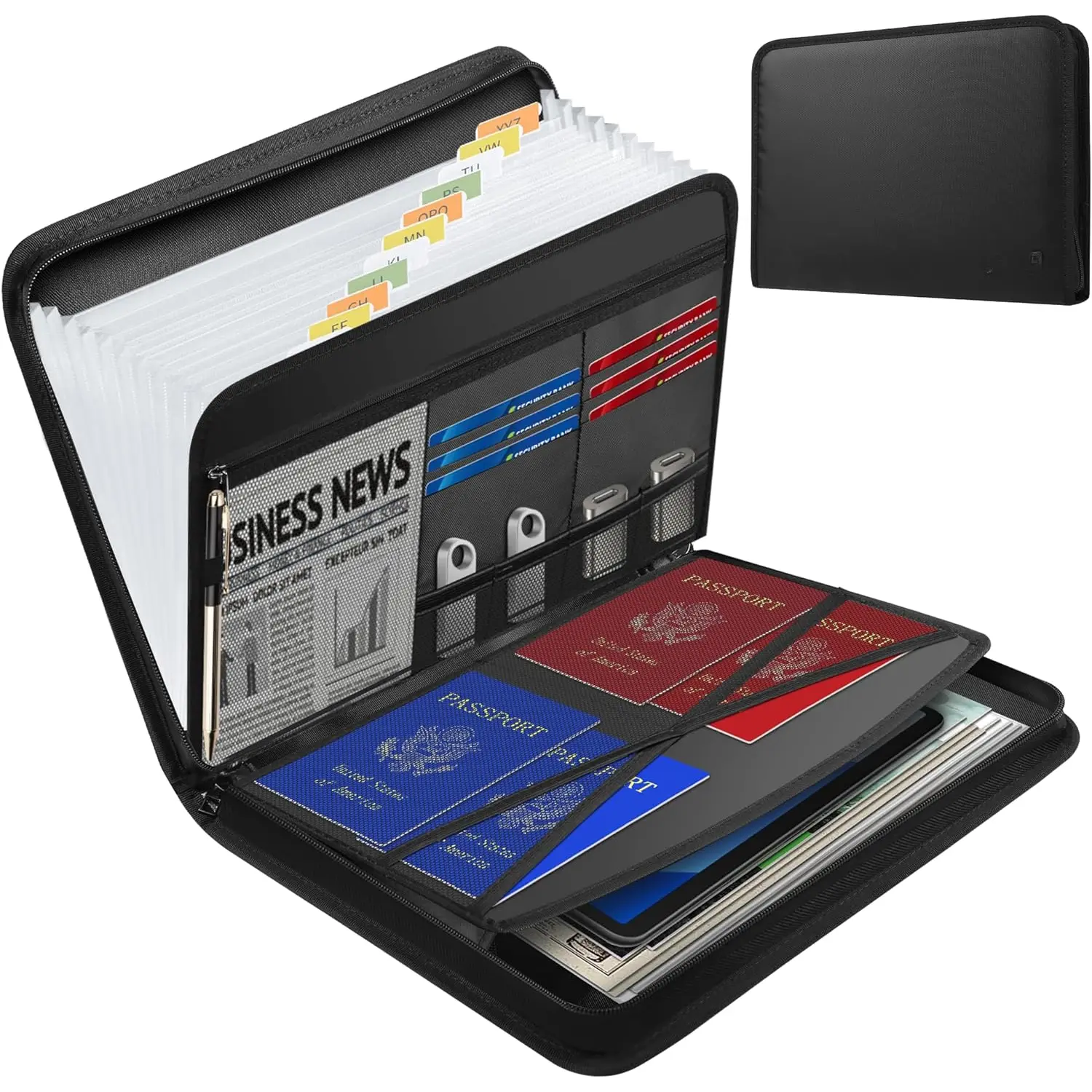Accordion File Organizer - Fireproof Accordion Folder with Zipper & Labels - 13 Pocket Expanding File Folder with Multi-Pockets Document Organizer Folder for Letter A4 Files | Receipt and More