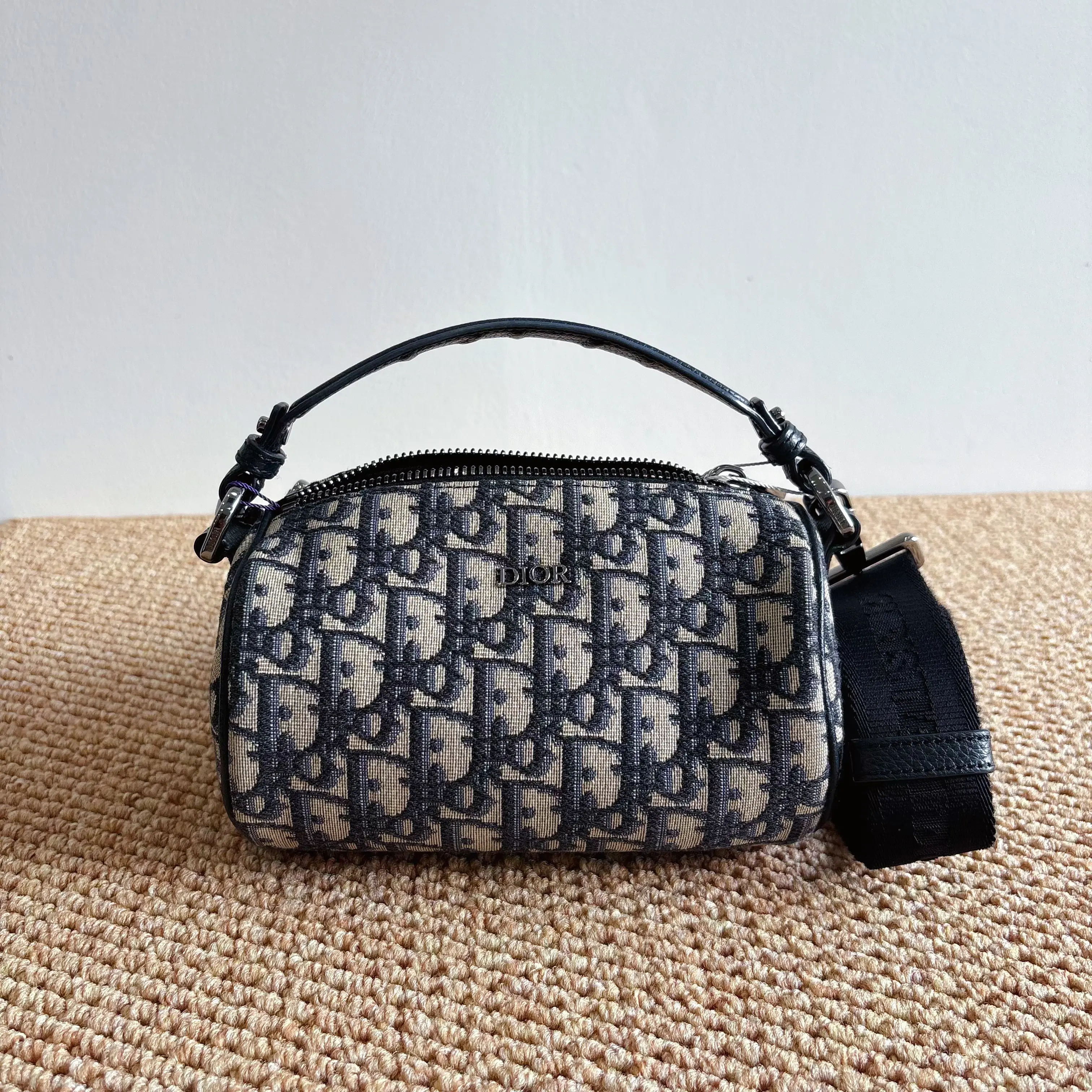 Pre-owned Dior Authentic Embroidered Oblique Mini Cylinder Bag Dual Straps Hand Shoulder Crossbody Bag