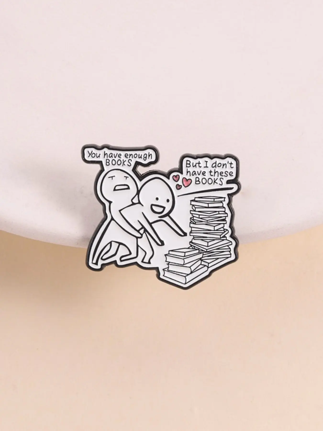 Cute Cartoon Character Brooch, Humorous Inner Monologue Text Decoration, Book Lover Theme Badge, Unisex Design, Daily Wear Accessory Gift, Hearts, Lapel Pin, Brooch Pins