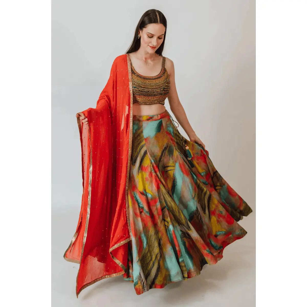 Vana Multicolor Silk Lehenga Choli Set with Beaded Blouse