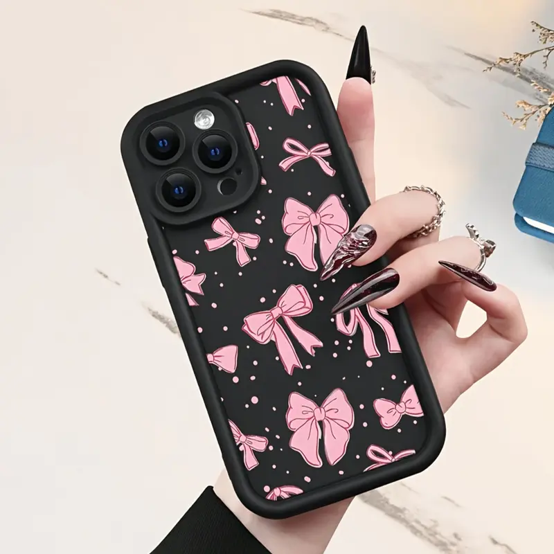 Super Soft Durable 1.2mm Protective Silicone iPhone Case with Trendy Pink Bows - Shockproof, Drop-Resistant Rugged Casing for iPhone 17,16,15,14 Pro Max,14 Plus,13,12,11,XR,XS Plus | Mobile Phone Accessories