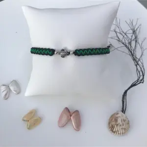 Small Silver Turtle Macrame Bracelet