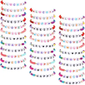 KF5-HBL015    36 Pcs Kids Friendship Bracelets for Girls Women Beads Bracelets Surfer Stretch Beaded Cute Colorful jewelry for Birthday Goodie Bag Stuffers Fillers School Gifts Party Favors(Simple Style)