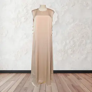 Sleeveless Satin Silk Inner Dress with Corset Tie & Belt for Summer Wear - Minimalist Style, Plain Pattern, Perfect for Abayas & Kimonos Smooth Womenswear Casual Slip Basic Elegant Matching Warmer Maxi