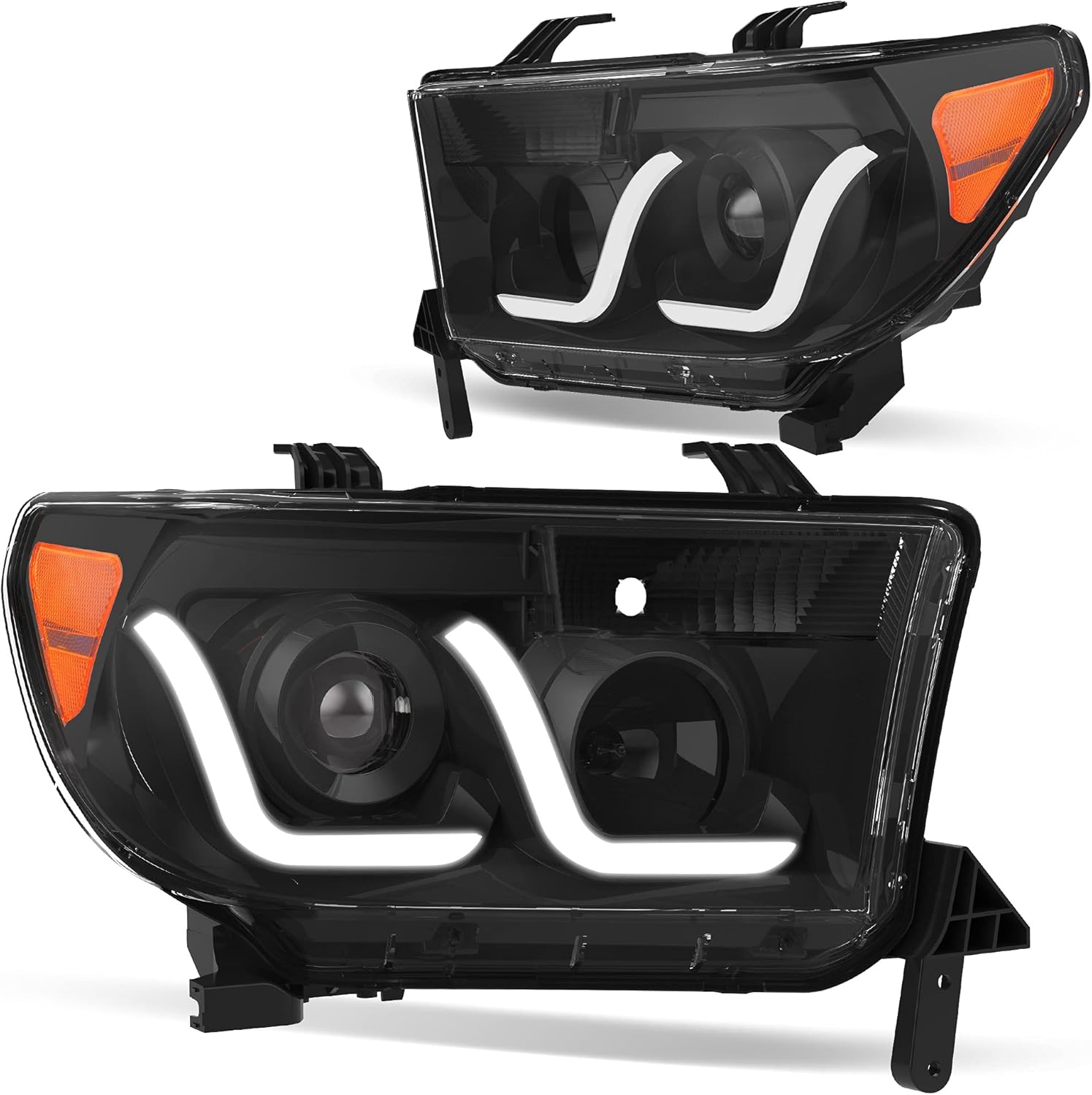 YITAMOTOR Headlights Assembly Compatible with 2007-2013 Tundra/ 2008-2017 Sequoia Headlamp Black Housing Amber Reflector