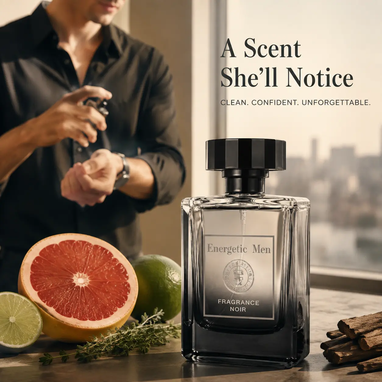 Men Eau de Parfum 3.4 Fl Oz, Spicy Woody Long‑Lasting Cologne with Ginger Grapefruit Bergamot Cedarwood Patchouli, Masculine Scent for Dating Work Party Daily Wear
