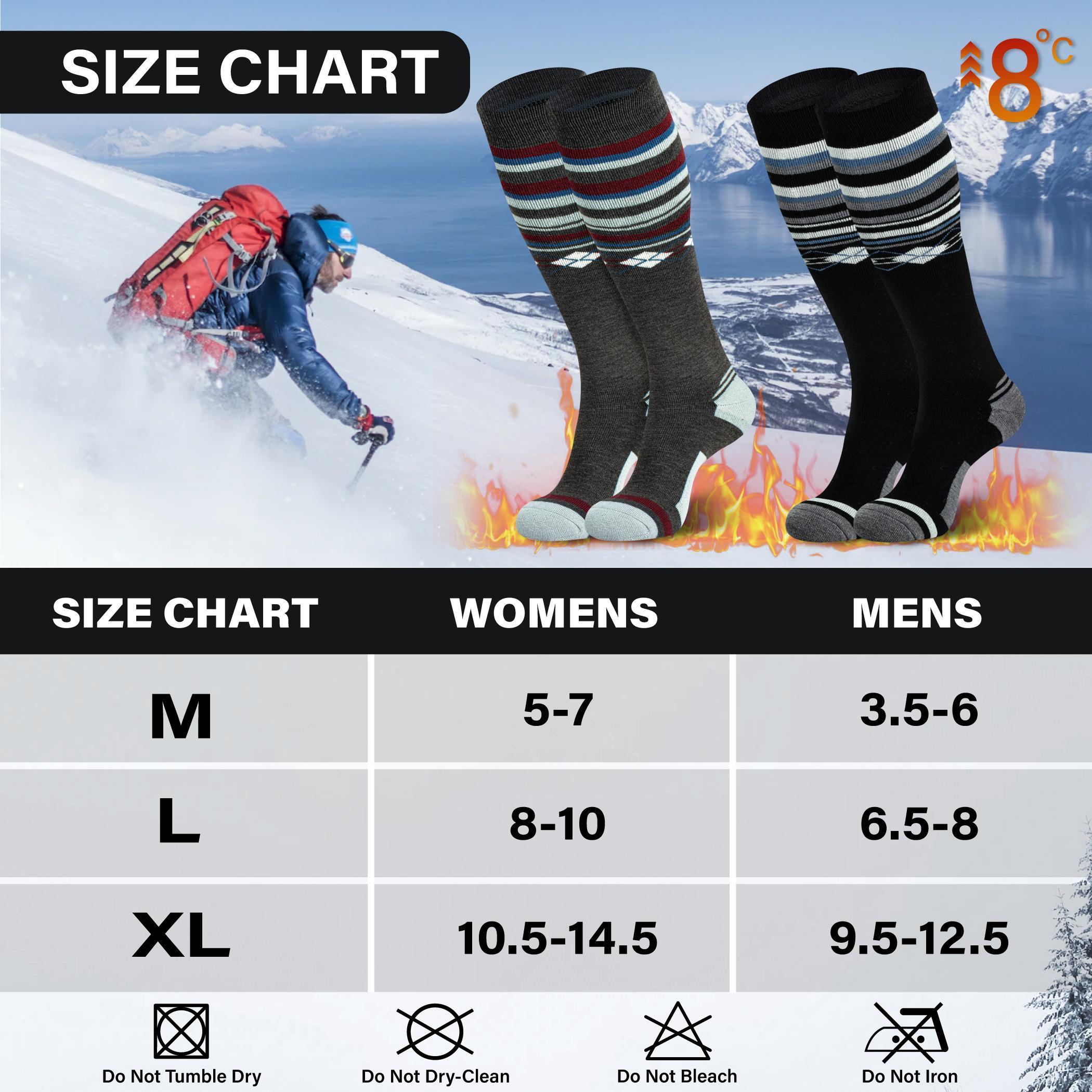 No More Cold Feet! 2 Pair Thermal Ski Socks for Men & Women, Wool Blend Knee High Design