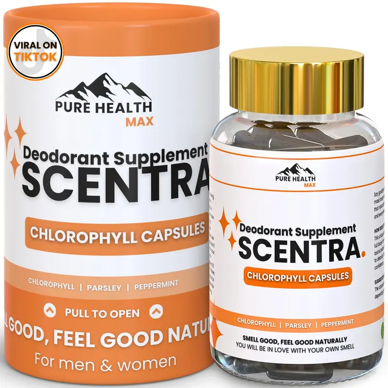 Scentra Deodorizing Supplement | Chlorophyll Capsules for Women and Men, Full Body Deodorant Pills | Natural Internal Odor Defeat Supplements, 60 Tablets for Breath, Underarm, Skin with Mint & Parsley