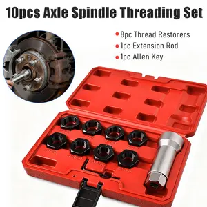 【TikTokShopBlackFriday】Axle Spindle Rethreading Kit,10 Piece Precision Restorer Master Repair Kit, Essential Tool for Mechanics - Includes Thread File and Axle Spindle Thread Chaser Set (10 Piece)
