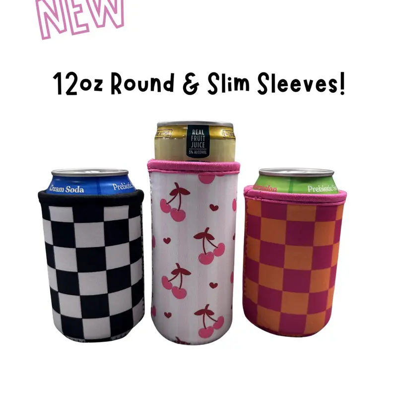 12oz Can Cooler & Coffee Sleeve | Cute Checkered Drink Sleeve | Insulated, Sweat-Proof & Reusable | Washable Beverage Holder for Soda, Coffee & Energy Drinks
