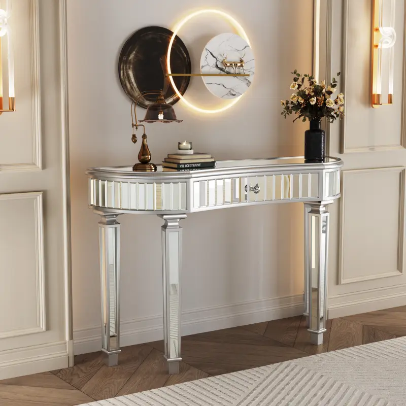 Grey&Silver+ Mirrored Console Table