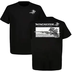 Winchester Repeating Arms T-Shirt – Skeleton Cowboy with Rifle Graphic, Perfect Gift for Hunters and Shooting Enthusiasts, Men's Cotton Tee