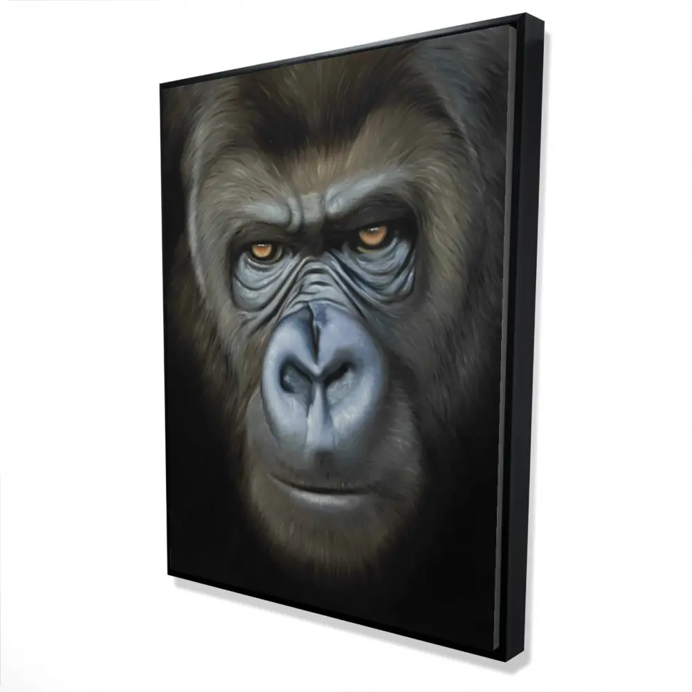 360 Stand Hyperrealistic Gorilla Face Framed Wall Art - 36x48 in. Nature Photo Print, Artistic Artwork, Office/Home Decor, Room Accessories, Man Cave Decor, Home Supplies