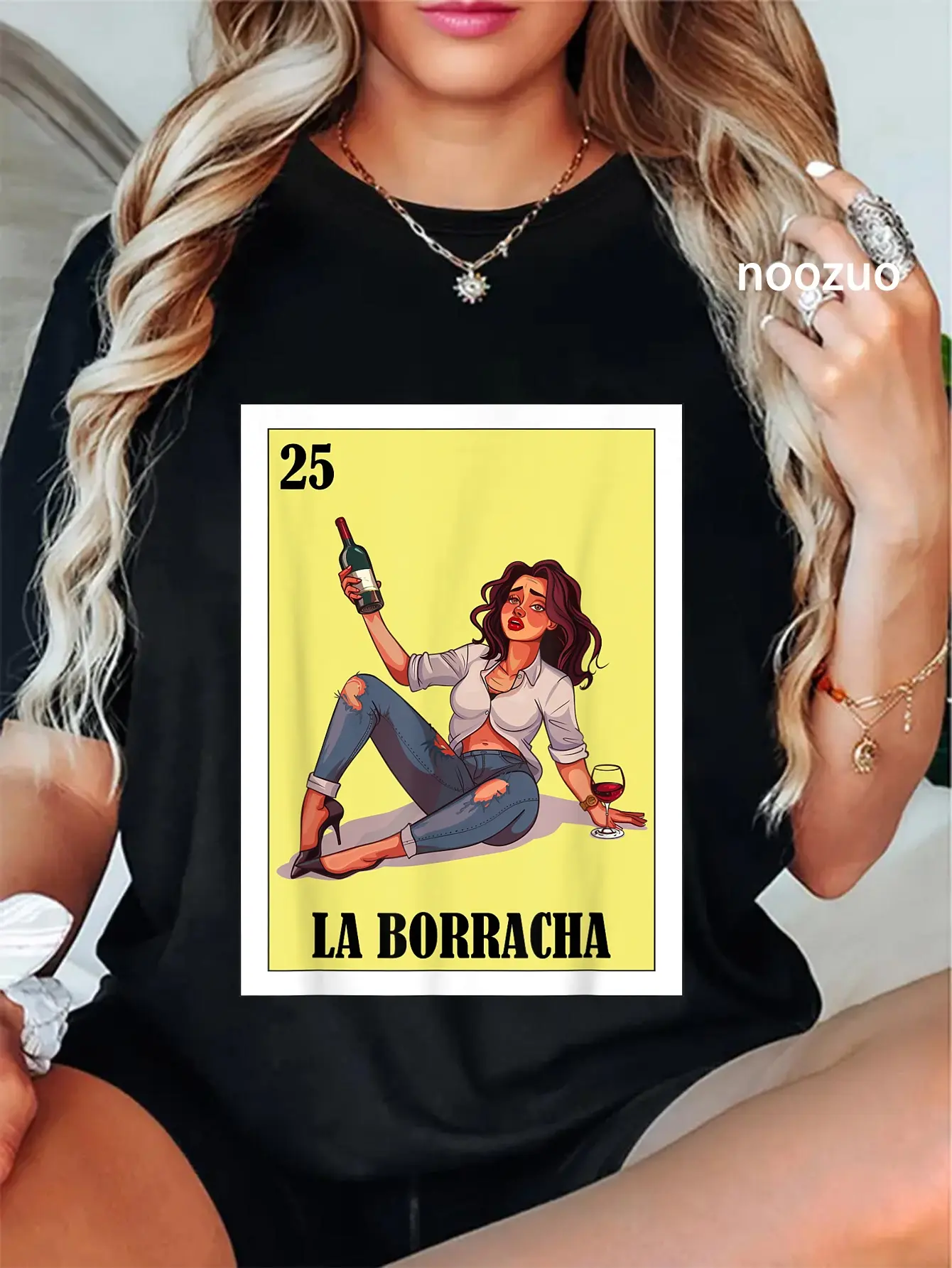 Women's 100% Cotton Graphic T-Shirt, Funny 'La Borracha' Vintage Mexican Design, Whimsical Streetwear Short Sleeve Tee for Everyday Wear, Tshirt, Casual, Short Sleeves, Funny Mexican La Borracha, Top, Round Neck, Mexican Theme