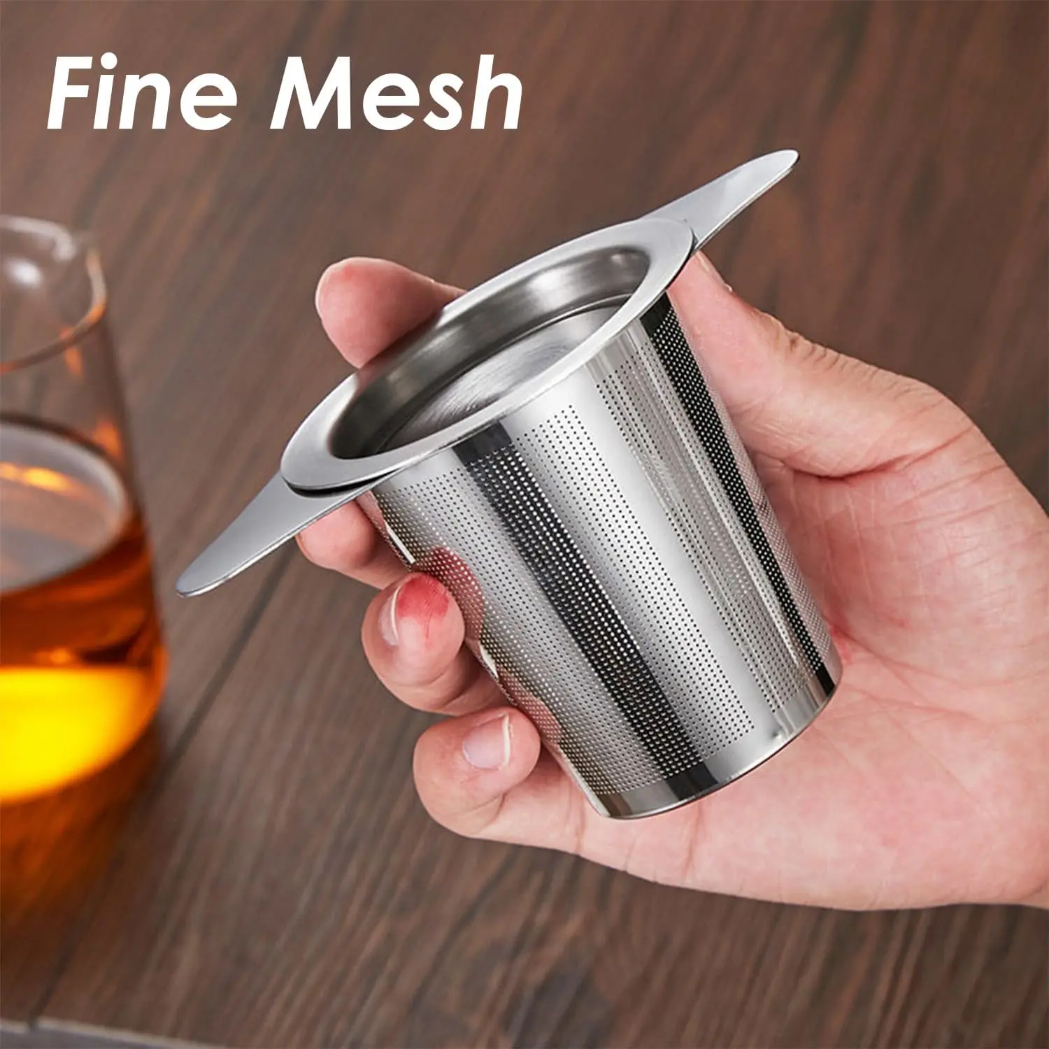 1 Piece Tea Infuser, 304 Stainless Steel Tea Strainer, Double Handle Tea Strainer with Lid, Tea Coffee Infuser with Dense Mesh
