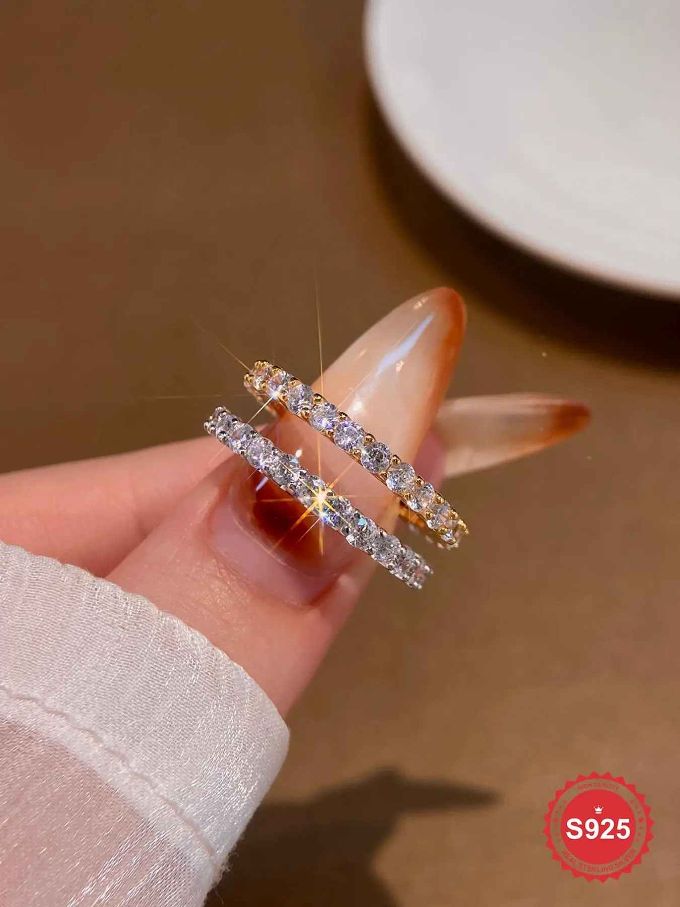 S925 Sterling Silver Fashion Simple Zircon Ring, Eternal Promise Bridal Wedding Engagement Ring