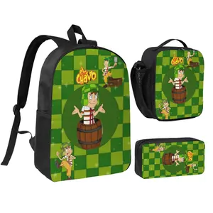 El Chavo Animado Lightweight Backpack Set With Lunchbox And Pen Pouch Chilindrina Vestido Rosa A Great Backpack For Traveling 17inch Rucksack Chavo del 8 Juguete Daypack lunchbag