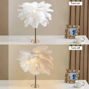 1PC Feather Table Lamp, A Warm And Romantic Gift For Home, Suitable For Home Decoration, Desk Lighting,Study, Living Room, Bedroom, And Other Settings, A Home Ambiance Light, White Feather Lamp, Dimmable, Artificial Feathers, Handcrafted Feathers