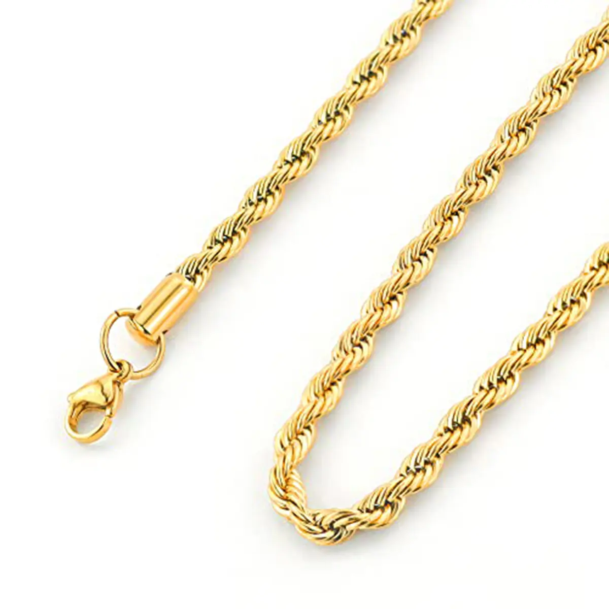 Unisex Stainless Steel Twisted Rope Chain Necklace - 2mm-3mm Chain & Link, 18-24in Long Length (20inch Option), Gold-Tone Gold Aesthetic Geometric Daily Wear Statement Jewelry, Birthday Gift for Women, Metal Coating, Casual