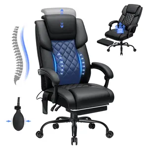 HOFFREE Reclining Office Chair with Lumbar Support and Adjustable Headrest 400lbs Executive Office Chair with Foot Rest PU Leather Ergonomic Desk Chair,Linkage Armrests,Black