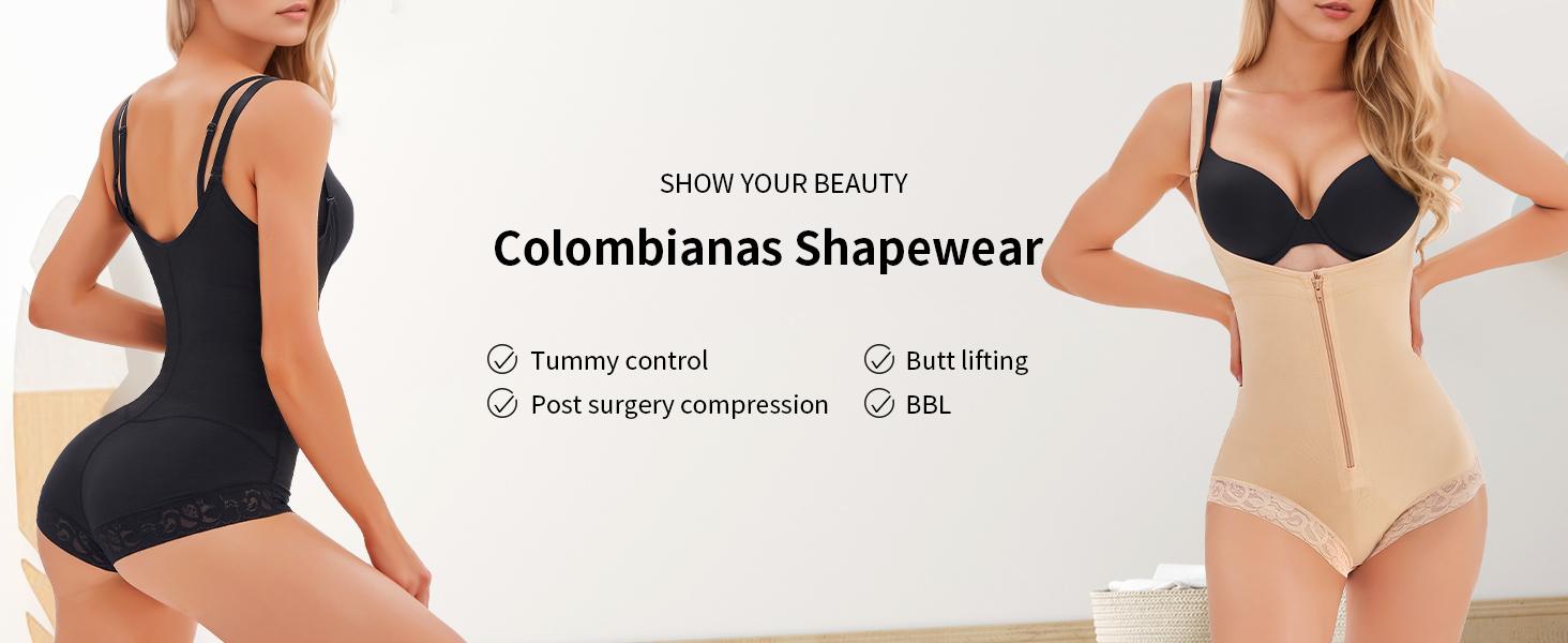 Women's Fajas Colombianas Shapewear Shapewear for Women  Postpartum Tummy Control Bodysuit Full Body Shaper for Women Body Butt Lifter Panties  Zipper Straps Thong Bodysuit