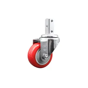 Swivel Square Stem Caster w/3” x 1.25” Red Non-Marking Polyurethane Wheel – 7/8” x 2” Square Stem with (3) 17/64” Diameter Mounting Holes – 300 lbs. Capacity/Caster – Service Caster Brand
