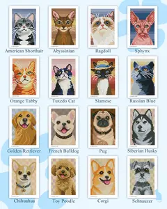 ForeverYoung Minigem Square Diamond Painting Kit for Adults & Beginners, 16 PCS 5x7 Inch Mini Diamond Art Cards, 2-Hour DIY Craft for Pet Lovers, Relaxing, Collecting & Home Display (Cats & Dogs)